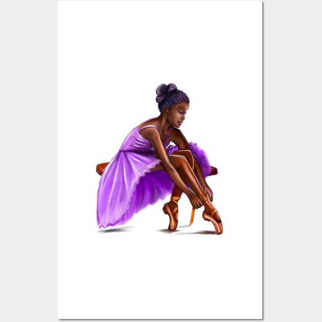 ballerina getting ready, lacing her ballet shoes - brown skin ballerina Wall Art by Artonmytee